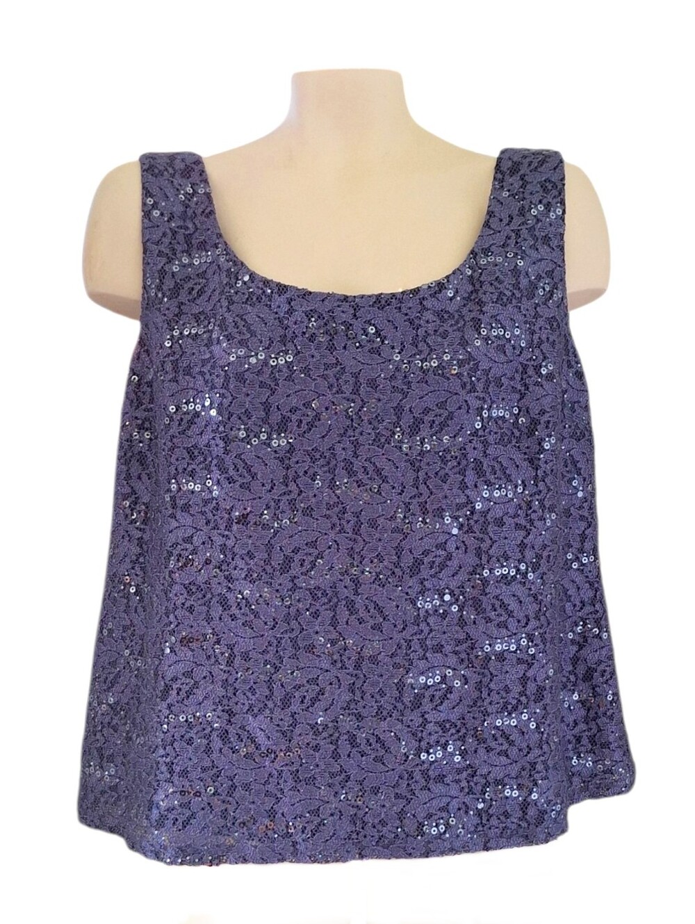 R&M Richards Blue Sequin Lace Sleeveless Shell Tank Top Wedding Evening 16